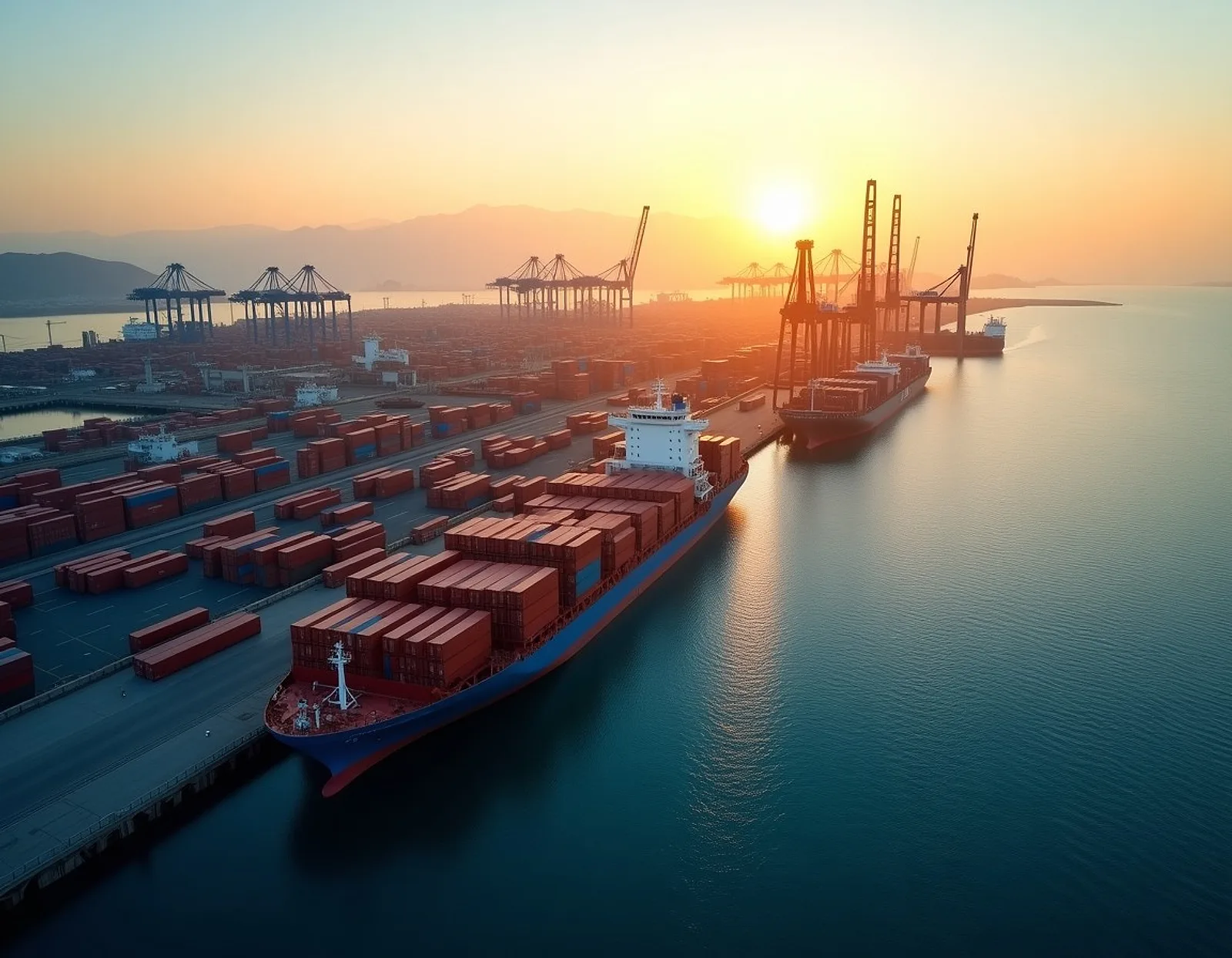 Aerial view of a container port