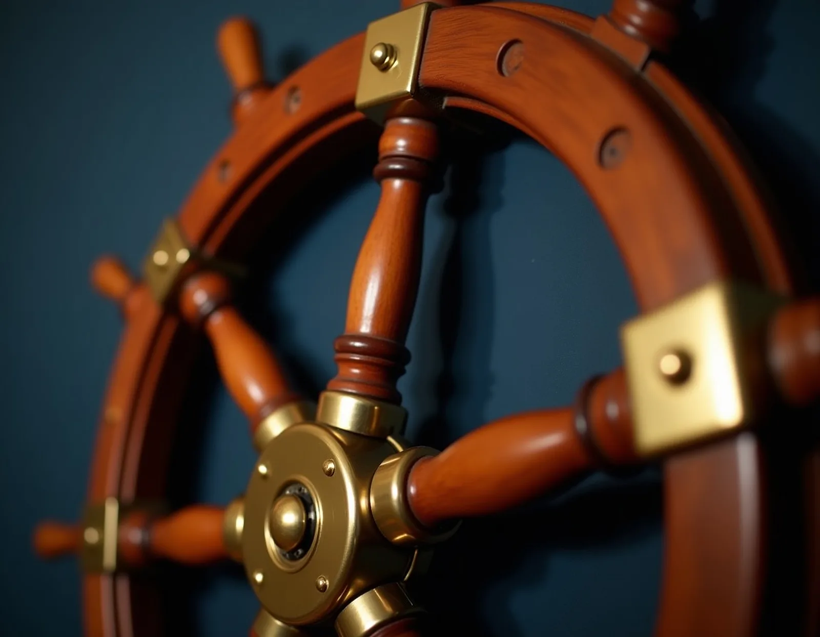 Brass and wood ship wheel